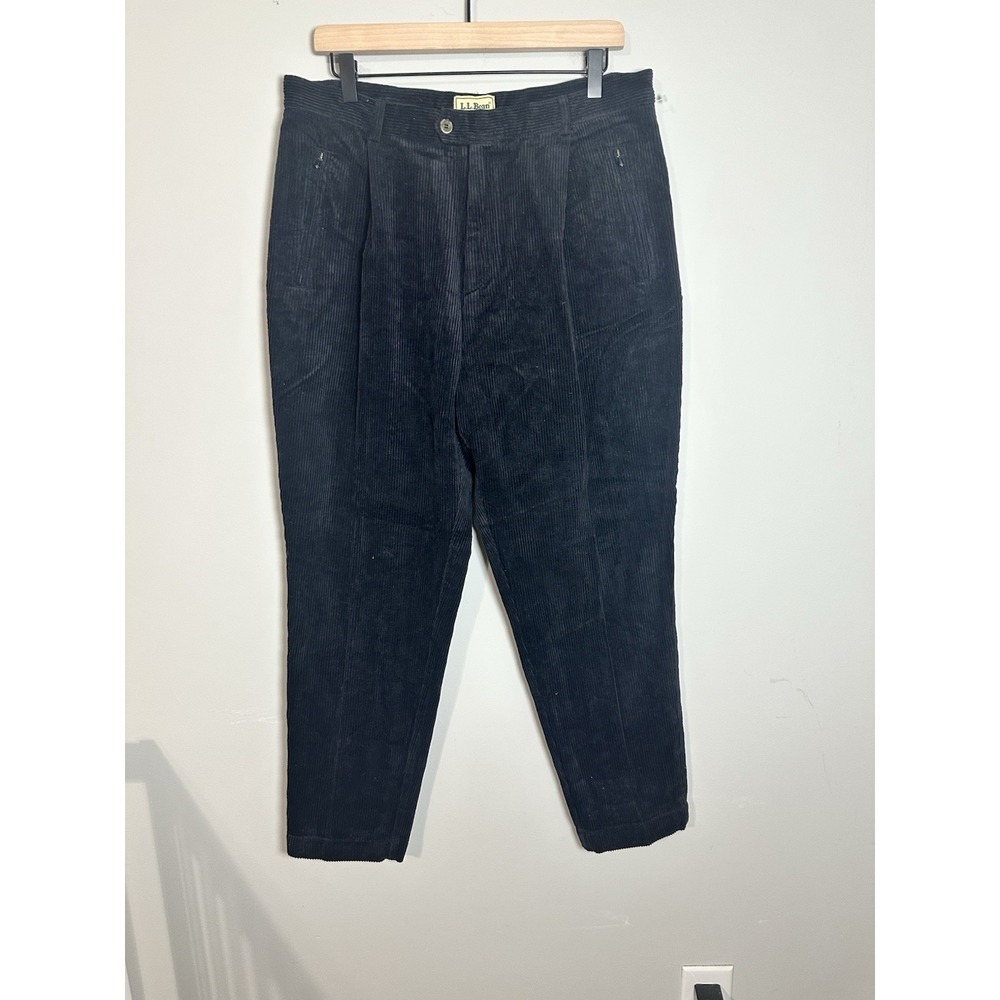 Vintage L.L. Bean Wide Wale Corduroy Pants 18 Petite Black Traveler Trousers EUC